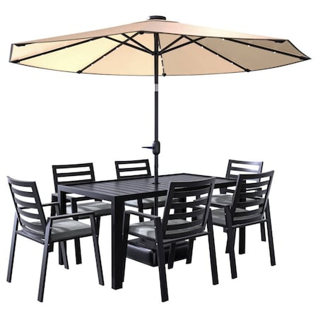 Leisuremod Chelsea Aluminum Outdoor Dining Table With 8 Chairs and Cushions, Charcoal Black CC20-T63-BL6
