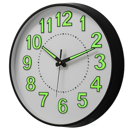 Clockswise Quartz 14in Glow-in-the Dark Wall Clock With Luminous Green Numbers & Hands Battery Operated, Black QI004619.14