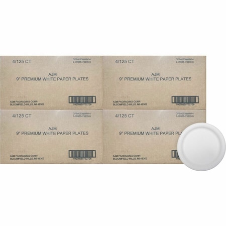Ajm Packaging Plate, Ppr, Claycoat, 8.75", We 4PK AJMCP9AJCWWH1CT