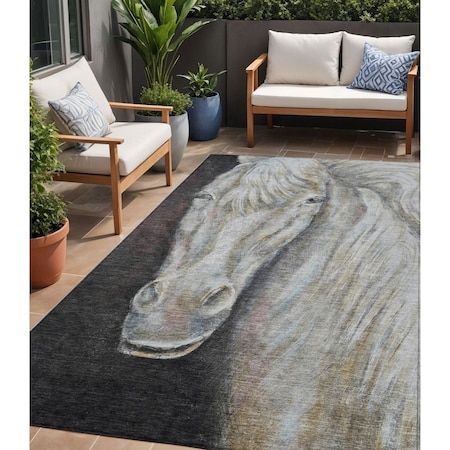 Homeroots 5' X 8' Ivory And Charcoal Animal Print Washable Indoor Outdoor Area Rug 630970