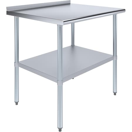 Amgood 30 in. x 36 in. Stainless Steel Work Table with 1.5 in. Backsplash, Metal Kitchen Food Prep Table AMG WT-3036-BS-Z
