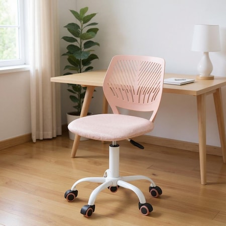 Homeroots Pink and White Adjustable Height Swivel Rolling Office Chair 568065