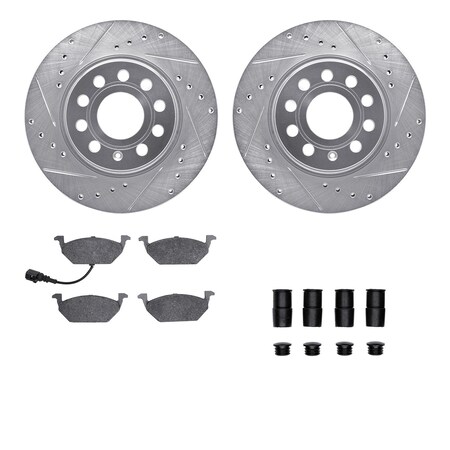 Dynamic Friction Co DFC Rotors-Drilled & Slotted-Silver w/ EURO 5000 Ceramic Brake Pads Incl Hdw 7612-74043