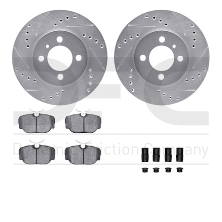 Dynamic Friction Co DFC Rotors-Drilled & Slotted-Silver w/ EURO 5000 Ceramic Brake Pads Incl Hdw 7612-31014