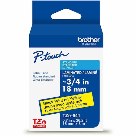 Brother Label/Ribbon Cartridge, Yellow, 3/4 in W TZE641G