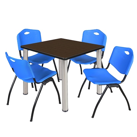 Regency Square Kee Breakroom Table W/ 4 M Stack Chairs, 42 in W, 42 in L, Neo Walnut TB4242NWBPCM47BE