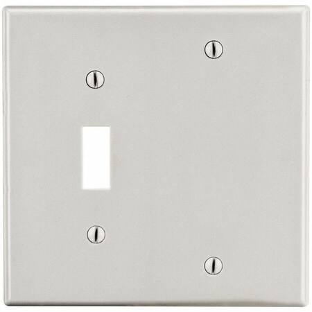 Hubbell Wiring Device-Kellems Wallplate, 2-Gang, 1) Toggle 1) Blank, Light Almond P113LA
