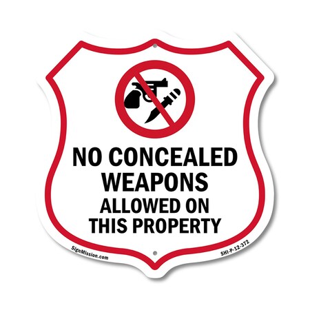 Signmission Concealed Carry Shield Sign No Concealed, 12 Inch X 12 Inch, Plastic Sign SHI-P-12-372