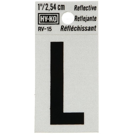 Hy-Ko Reflective Letter, Character: L, 1 in H Character, Black Character, Silver Background, Vinyl RV-15/L