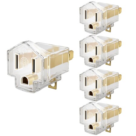 Maximm 2-Prong to 3-Prong Ground Lifter Plug Outlet Converter, 5PK, Clear, 5PK AD-2-TO-3PR-CLR-5PK