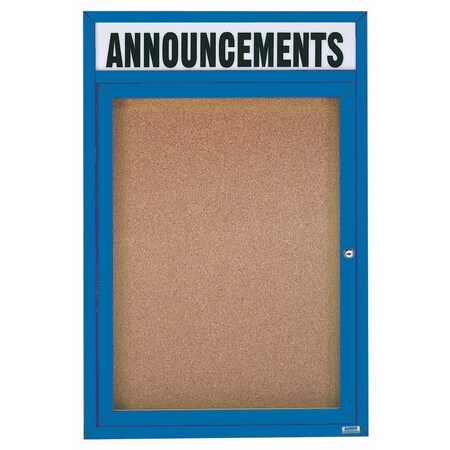 Aarco Illuminated Enclosed Bulletin Board w/ Header Blue Powder Coated Al Frame, 48''Hx36''W DCC4836RHIB