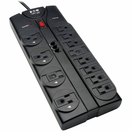 Tripp Lite Power Strip, Surge, Tel/Modem Protection, 5-15R, 5-15P, 8 ft., Black TLP1208TEL