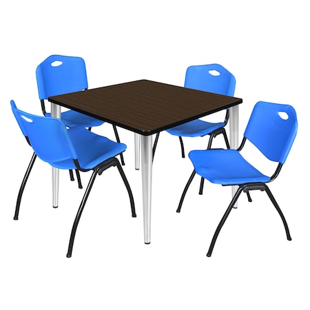 Regency Square Kahlo Breakroom Table W/ 4 M Stack Chairs, 36 in W, 36 in L, Neo Walnut TPL3636NWCM47BE