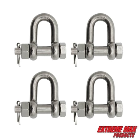 Extreme Max 3006.8345.4 BoatTector Stainless Steel Bolt-Type Chain Shackle - 3/8", 4-Pack 3006.8345.4