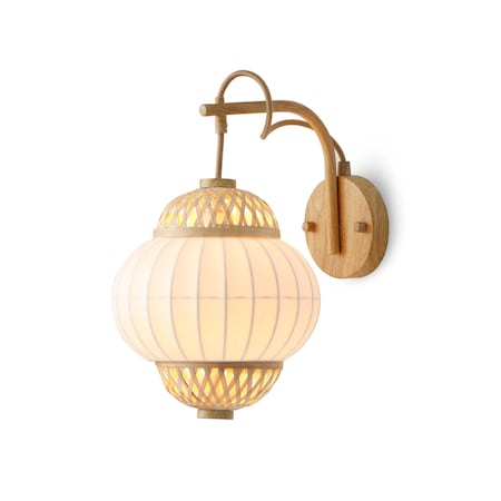 Vidalite Hikari Wall Sconce with Woven Bamboo & White Fabric Shade, Flush Mount Canopy, Japanese Chic Style CE1009199