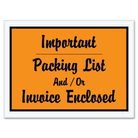Zoro Select Packing List Envelopes, Orange, PK1000 PL4