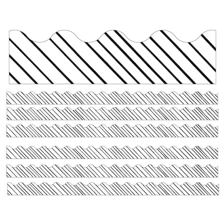 Carson Dellosa Kind Vibes Black & White Stripes Scalloped Borders, 39 Feet Per Pack, 6PK 108434