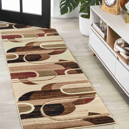 Jonathan Y Tamara Retro Abstract Arches Cream/Brown/Red 2 ft. x 8 ft. Runner Rug UNQ102A-28