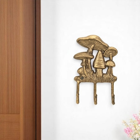 Homeroots 5" Antiqued Gold Cast Iron Mushroom Three Hook Wall Mount Coat Rack 612068