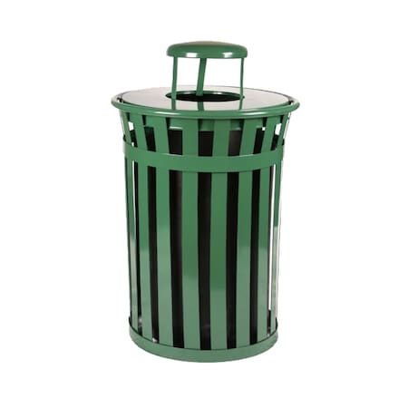 Witt Industries Outdoor, Slatted Metal Waste Receptacle with Rain Cap, Green M5001-RC-GN