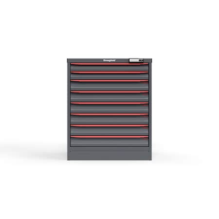 Strong Hold 8 drawer cabinet - (2x 2ft, 6x 3ft) - Red accents - Electronic Lock S3036-PPRAS-0803DS