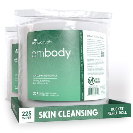 Wipex Natural Body Wipes 225ct Bucket Refills, Tea Tree/Eucalyptus, 550 Plant-Based Shower Wipes, 2PK WX72234EBBR-2