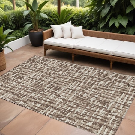 Homeroots 10' X 14' Brown Tan And Beige Abstract Washable Indoor Outdoor Area Rug 602484