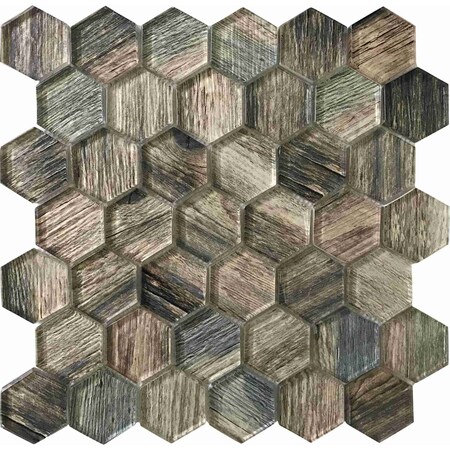 Apollo Tile Wooden Brown 11.8 in x 11.8 in Glass Glossy Floor and Wall Mosaic Tile 4.83 sqft/case, 5PK APLSRA8802A