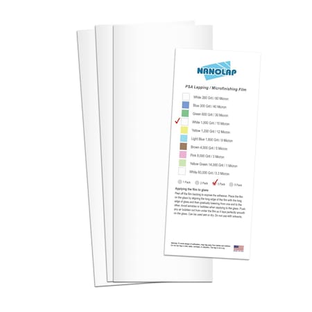 Nanolap PSA Lapping Film, 3 Pc 15 Micron (1,000 Grit), 4-0.25 in x 11 in Microfinishing Fine Sanding Paper 61586N