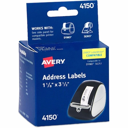 Avery Dennison Avery Thermal Printer Labels, Address, 1-1/8 x 3-1/2, White, 260 Labels/Box 4150