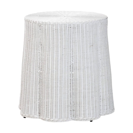 Bali & Pari Palm Bohemian White Scalloped Rattan End Table 256-14101-ZORO
