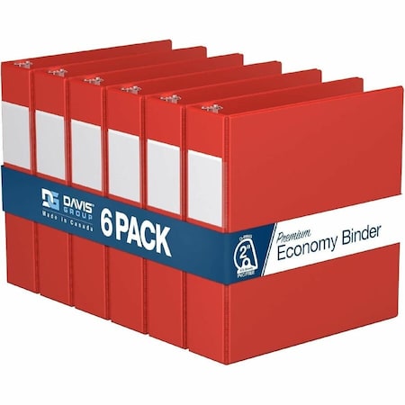 Davis Group Premium Economy, Angle D Ring, Binder, (Red, 2"), PK6 2304-03-06