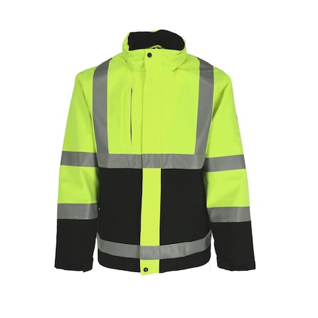 Refrigiwear Men's Hi-Vis 3-in-1 Insulated Rainwear Jacket, Polyester, Black/Lime, XL 9178RBLMXLGL2