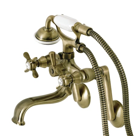 Kingston Brass Tub Wall Mount Clawfoot Tub Faucet with Hand Shower, Antique Brass KS249AB