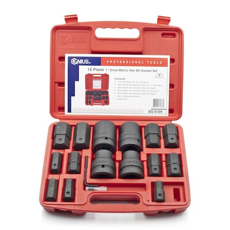 Genius Tools 16PC 1in Dr. Metric Hex Bit Socket Set BS-816H