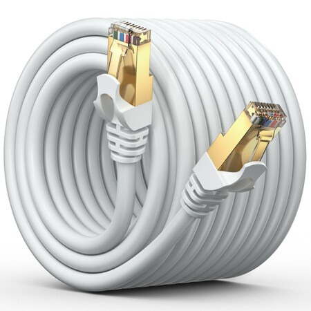 Maximm 50ft Flat Cat7 SFTP Shielded Ethernet Cable, White CAT7-50FTWhite
