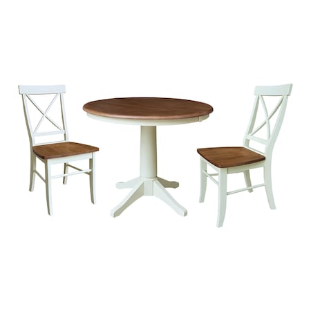 Whitewood Industries Rectangular Extension Dining Table W/ 2 Chairs, 36 in W, 30.1 in L, 48 in H, Parawood, 3 K79-36RXT-27B-C613-2