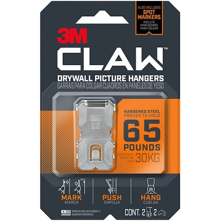 3M Picture Hanger, Silver, Steel, 5/8 in D, PK2 3PH65M-2ES