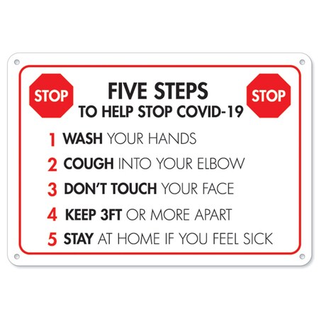 Signmission Five Steps To Help Stop COVID-19, 14 Inch X 10 Inch, Aluminum Metal Sign OS-NS-A-1014-25591