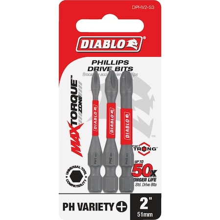 Diablo 3-Piece Phillips 2'' Impact Screwdriver Bit Set DPHV2-S3