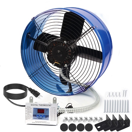 Edendirect 15 in. 1300 CFM Drum Fan in Blue, Thermostat-Controlled, for Attic, Greenhouse, with Mounting Kit ZR-LG-1600