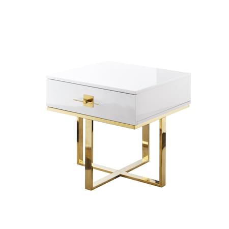 Homeroots 22" Gold And White Square End Table With Drawer 543912