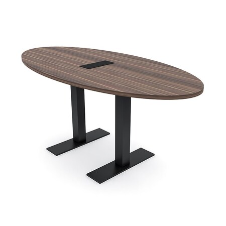 Skutchi Designs 6ft Conference Table With Power Unit | 4 Person Modular Oval Meeting Table | Harmony Series HAR-OVL-36X72-T.BK-H3041-EBLK