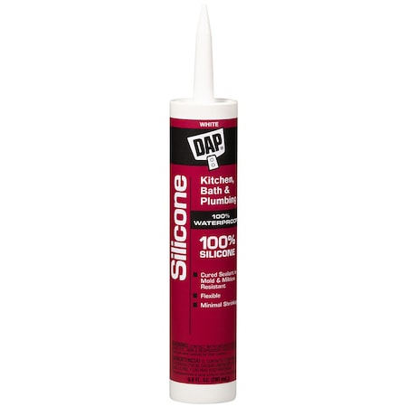 Dap 100% Silicone Rubber Kitchen, Bath & Plumbing Bath Sealant, White, 9.8 oz (7079808640) 7079808640