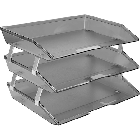 Acrimet Facility 3 Tier Letter Tray Side Load Letter Size A4 Desktop File Organizer Plastic Smoke 255.1