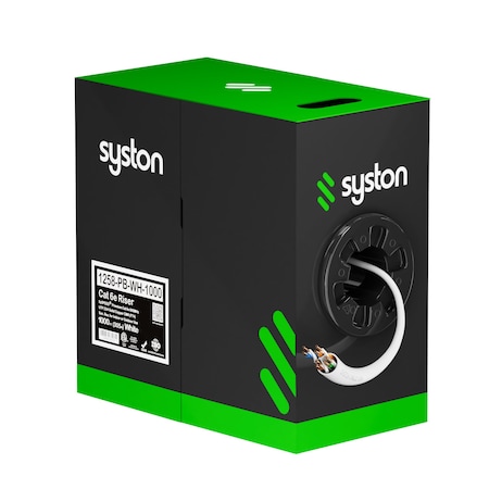 Syston Cable Technology Cat 6e Ethernet Cable Bulk, 1000ft White, 600MHz 23AWG Solid Copper, CMR Riser-Rated Indoor/Outdoor BULK1258-1000WH