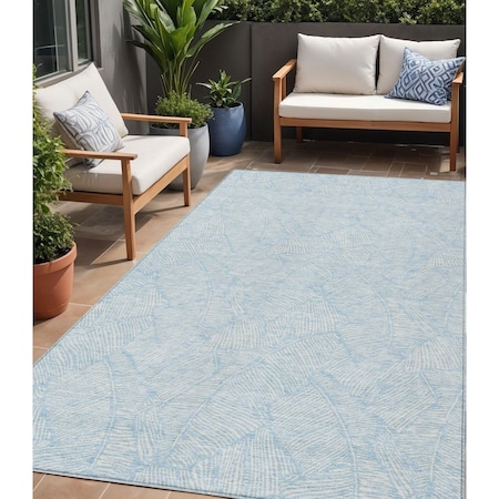 5' X 8' Sky Blue And Ivory Floral Washable Indoor Outdoor Area Rug