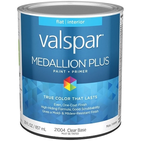 Valspar Medallion Plus 2100 Latex Paint, Acrylic Base, Flat Sheen, Clear Base, 1 qt, Plastic Can 028.0021004.005