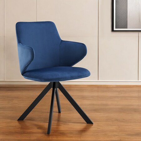 Homeroots Blue And Black Upholstered Velvet Dining Arm Chair 544250