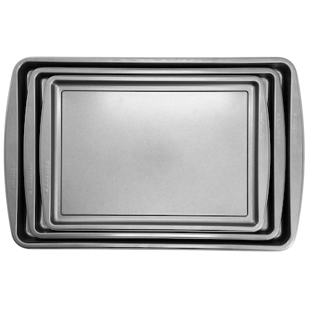 Gibson Home Love To Bake Nonstick Steel Jelly Roll 3 Piece Baking Sheet Set in Gray 137712.03